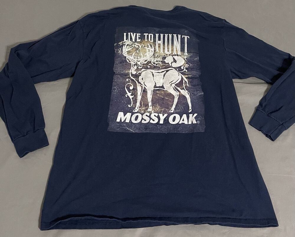 Mossy Oak Live to Hunt Long Sleeve T-Shirt Mens XL Navy Blue Deer Graphic